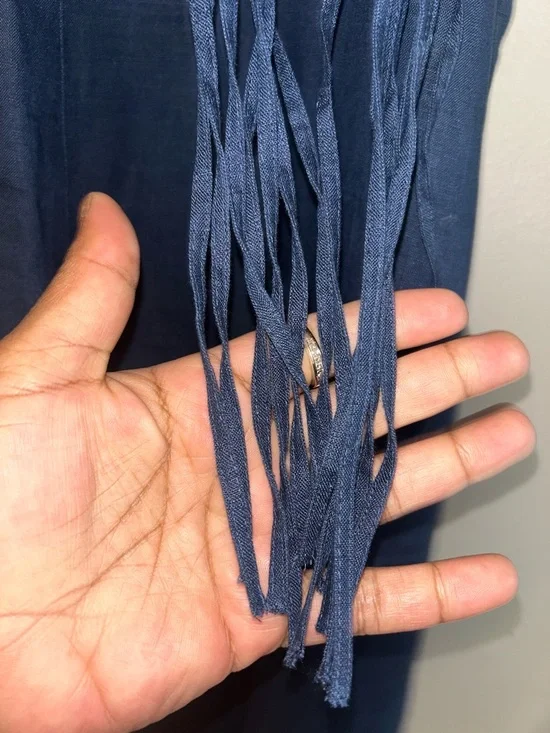 Linen Maxi Skirt - navy blue 100% linen w/fringe tie detail - Picture 6 of 11